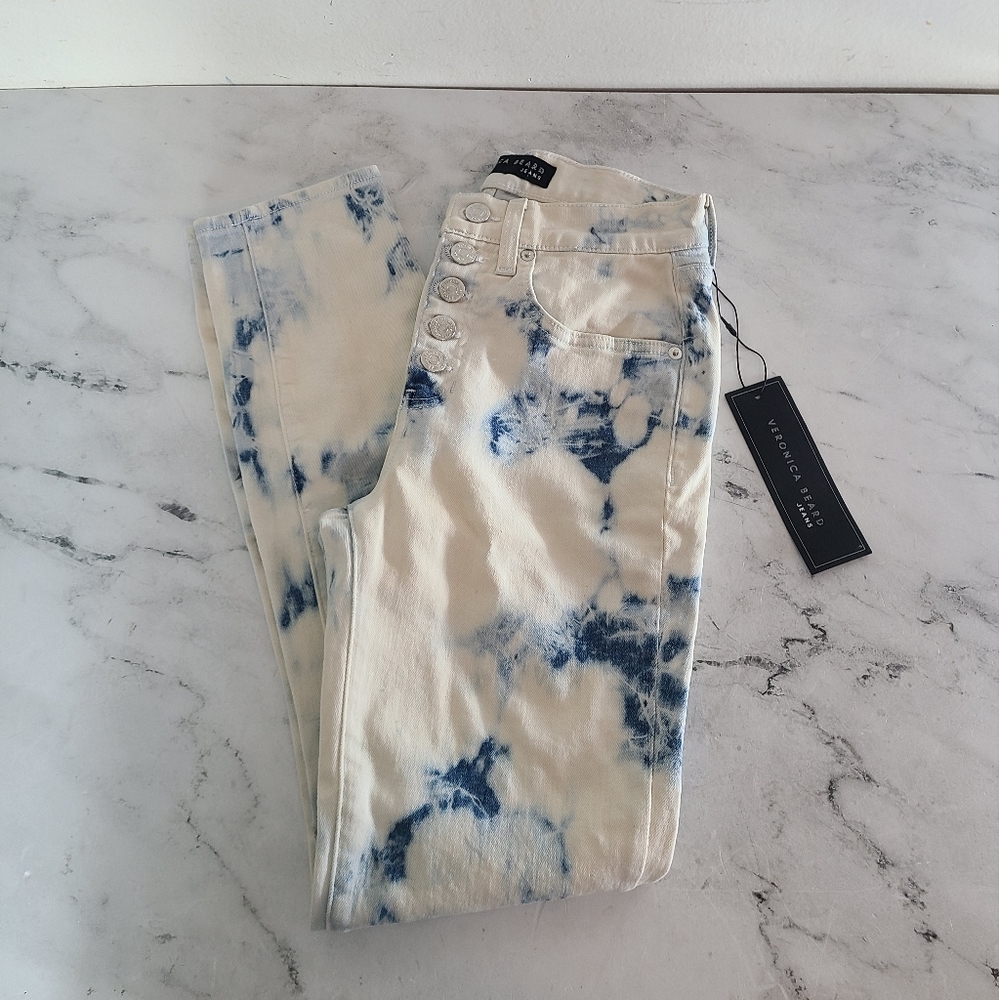 Veronica Beard High Rise Jeans in Blue and White